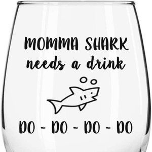 Momma Shark Needs a Drink Stemless Wine Glass